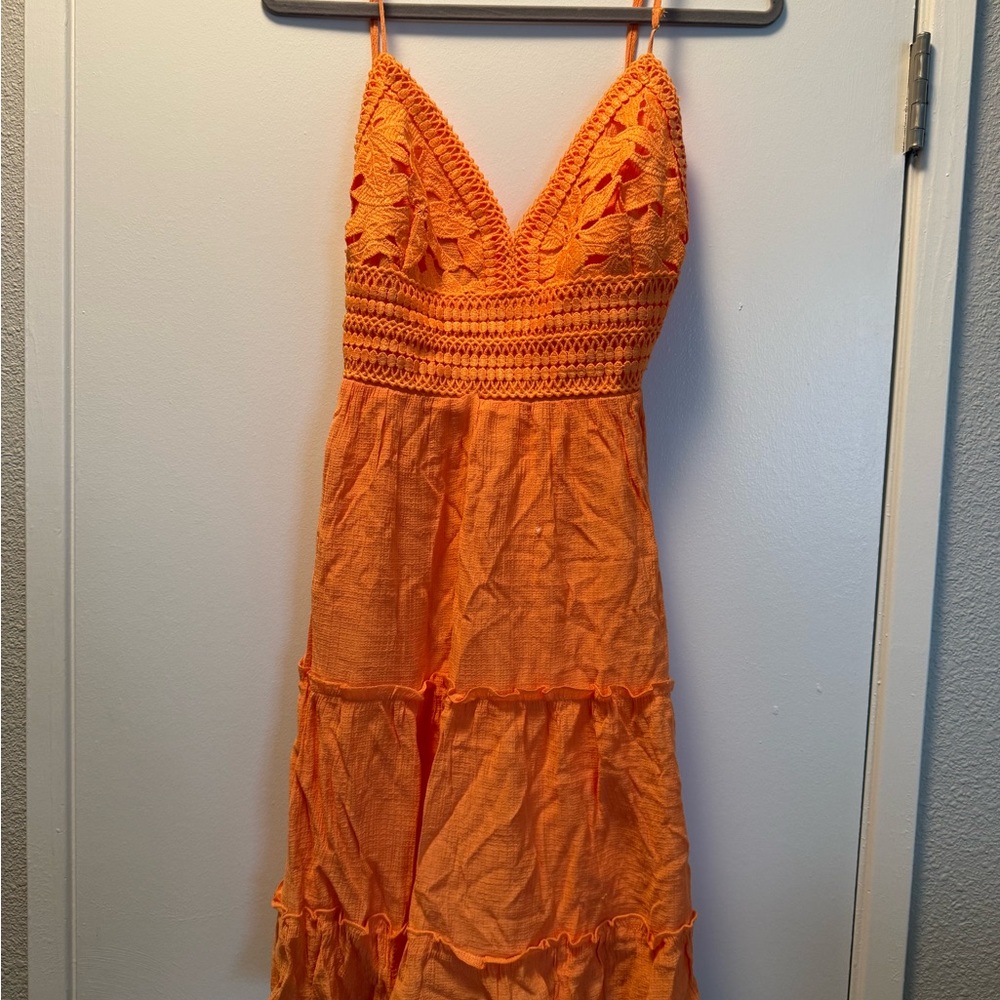 Vibrant Orange Crochet Dress